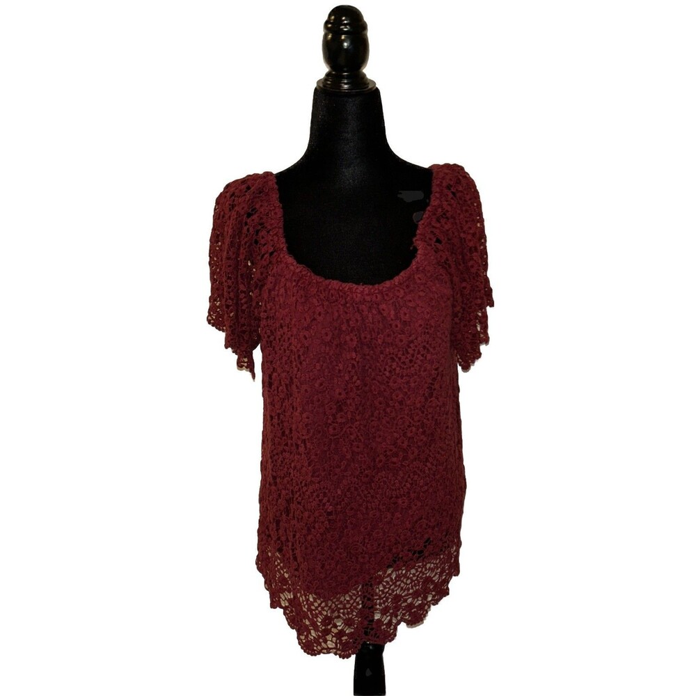 Knox Rose Large Off The Shoulder Crochet Short Sleeve Blouse